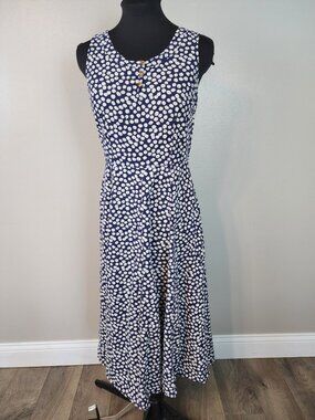 Sostanza Vintage Size Medium Blue Ditsy Floral Sleeveless Dress Cottagecore 90's